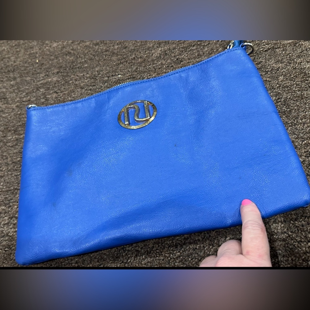Preowned still good condition Blue Leather Clutch cosmetic Bag